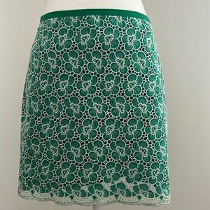 J. Crew Green/Cream Cotton Eyelet Skirt sz 6